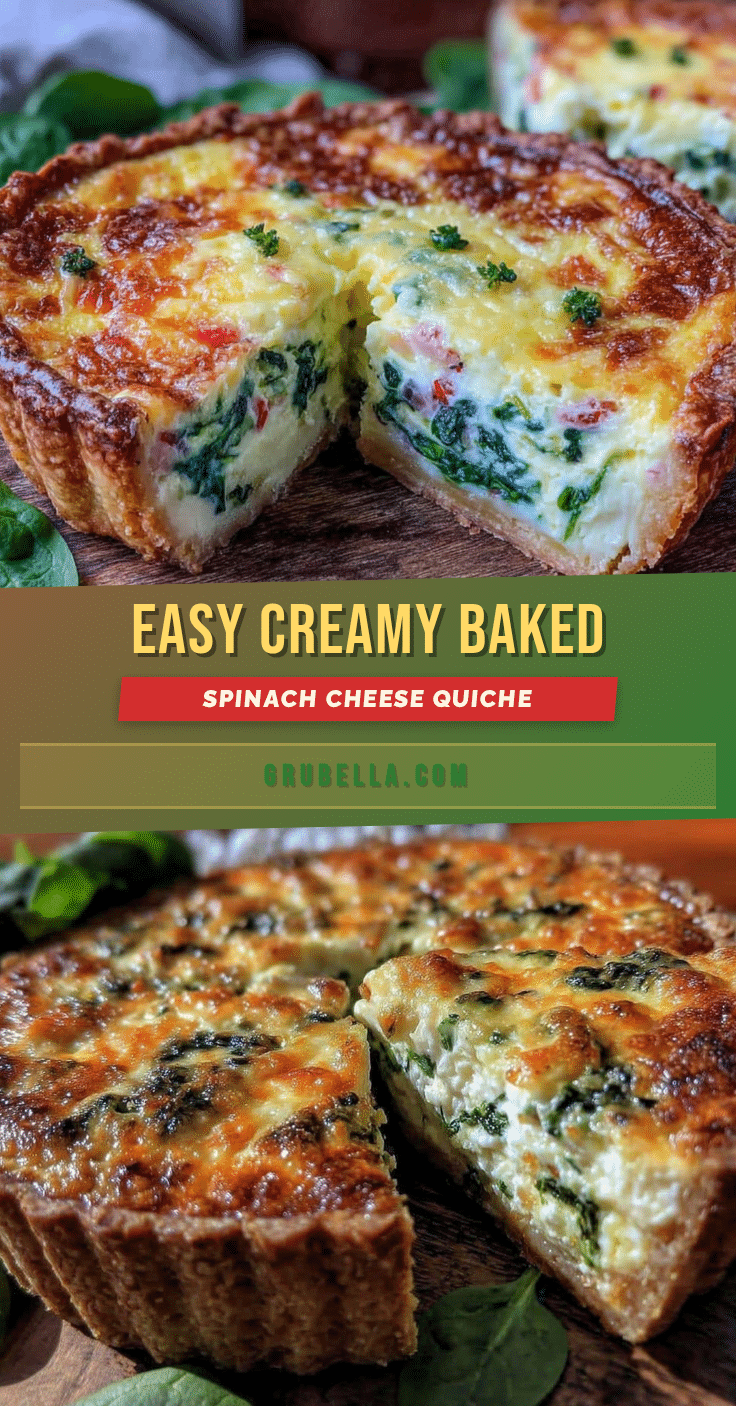 easy creamy baked spinach and cheese quiche recipe