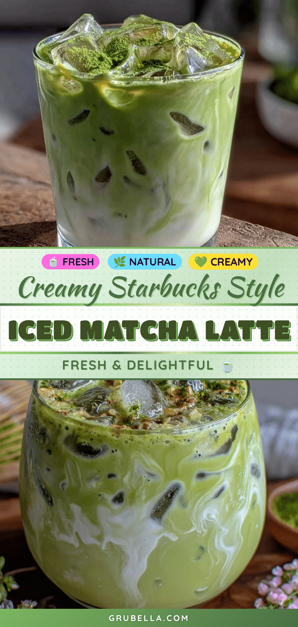 creamy iced matcha latte copycat Starbucks style recipe