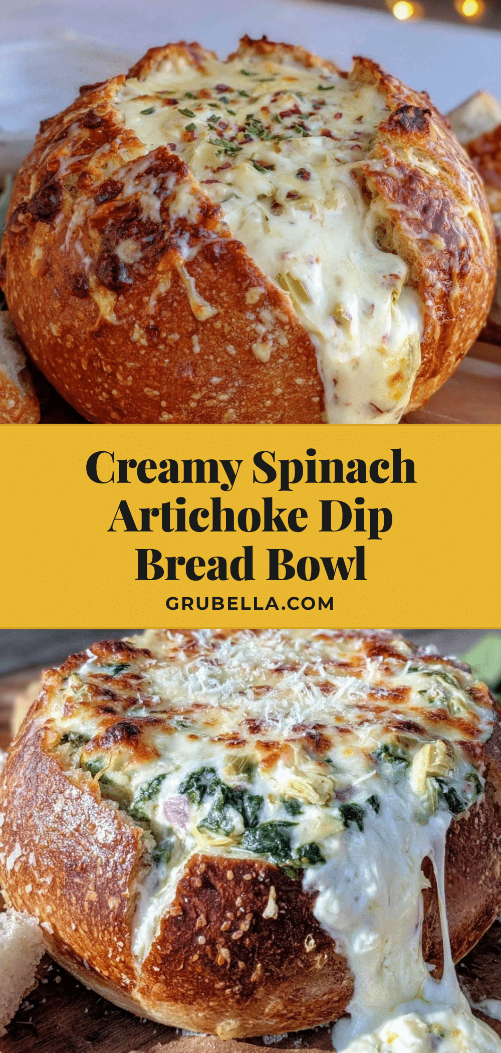 creamy spinach artichoke dip stuffed bread bowl recipe
