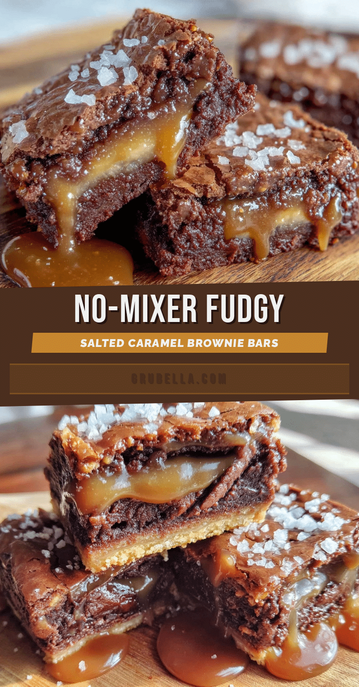 no-mixer fudgy salted caramel brownie bars recipe