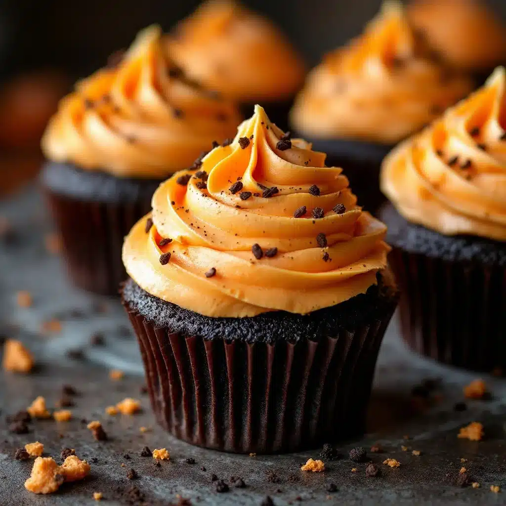 black velvet cupcakes with orange buttercream - featured image