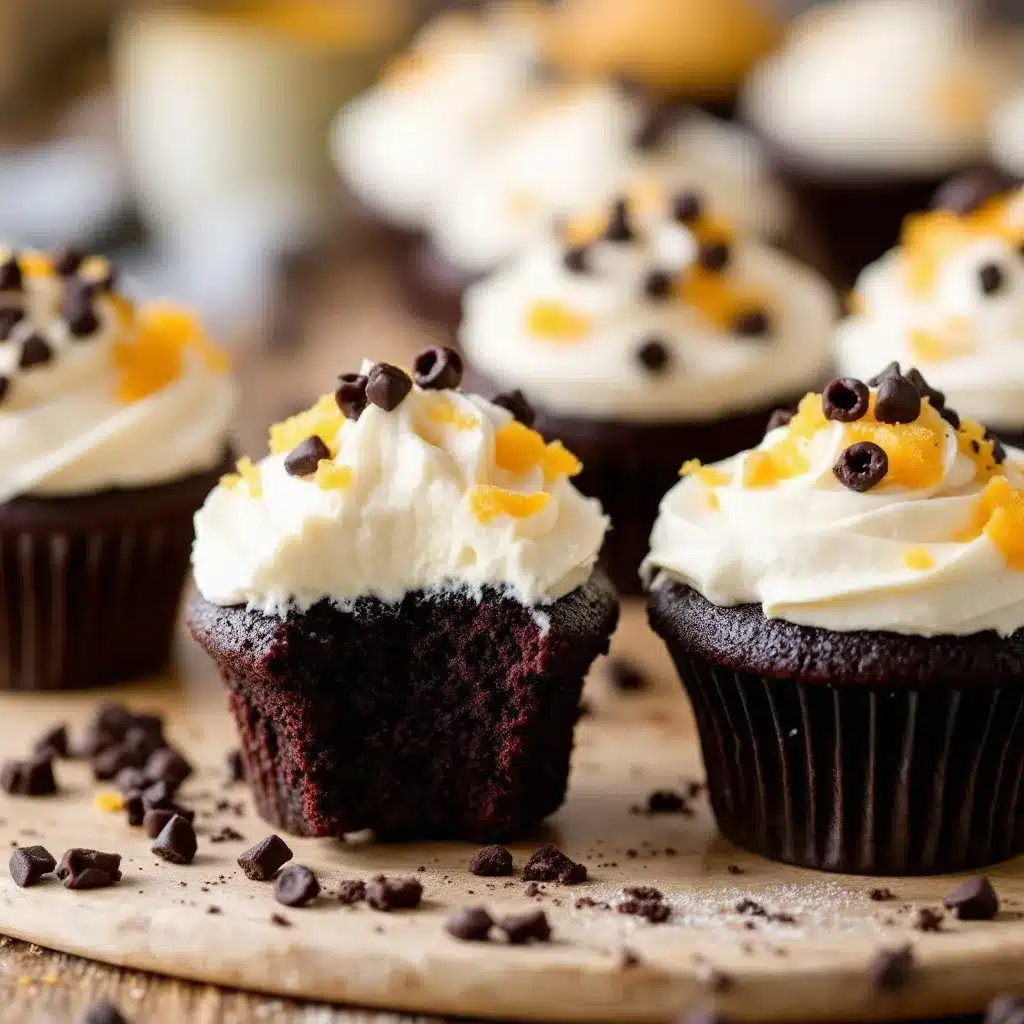 black velvet cupcakes with orange frosting preparation steps