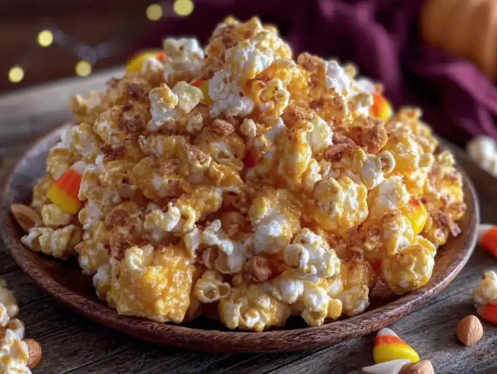 candy corn popcorn halloween party mix - featured image