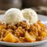 classic apple crisp with vanilla ice cream - featured image