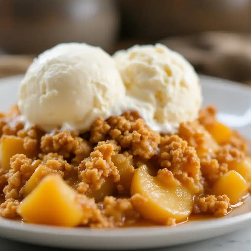 classic apple crisp with vanilla ice cream - featured image