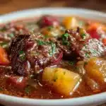 cozy slow cooker beef and vegetable soup - featured image