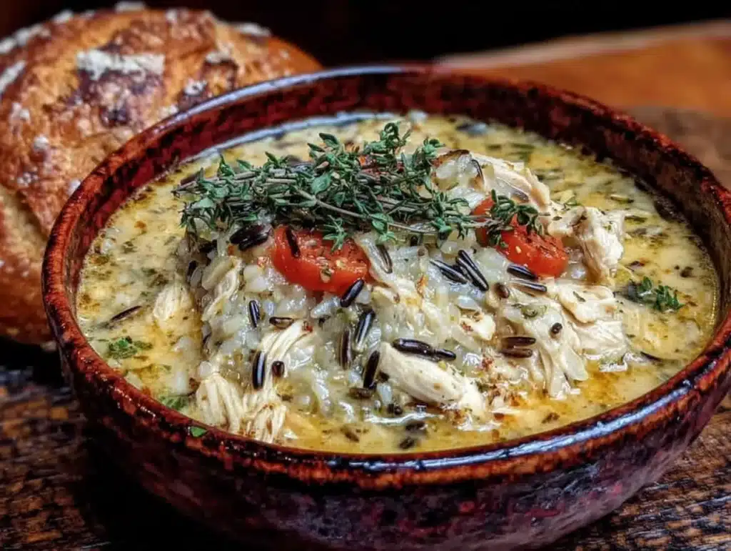 cozy slow cooker chicken and wild rice soup - featured image