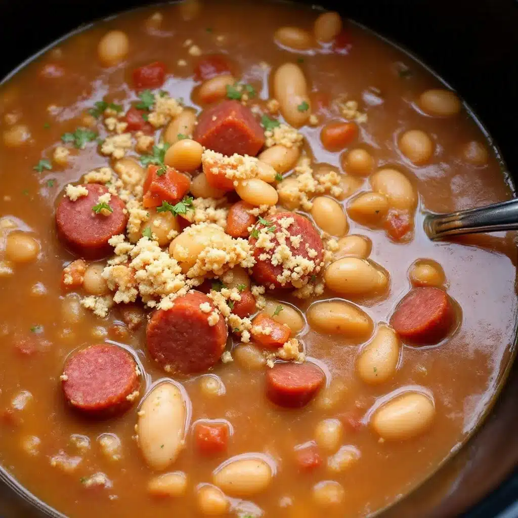 cozy slow cooker kielbasa and white bean soup - featured image