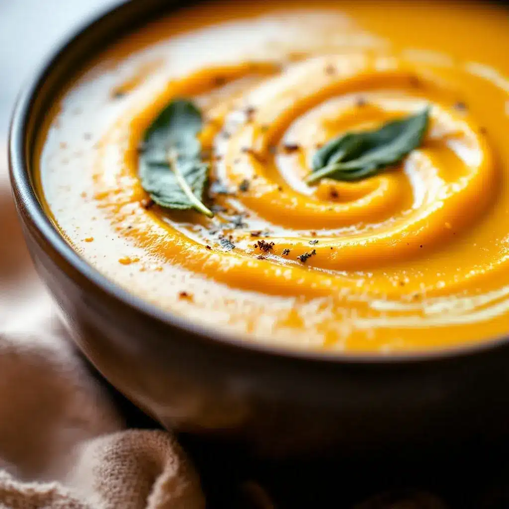creamy butternut squash soup with crispy sage preparation steps