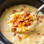 creamy crockpot potato soup with bacon and cheddar - featured image