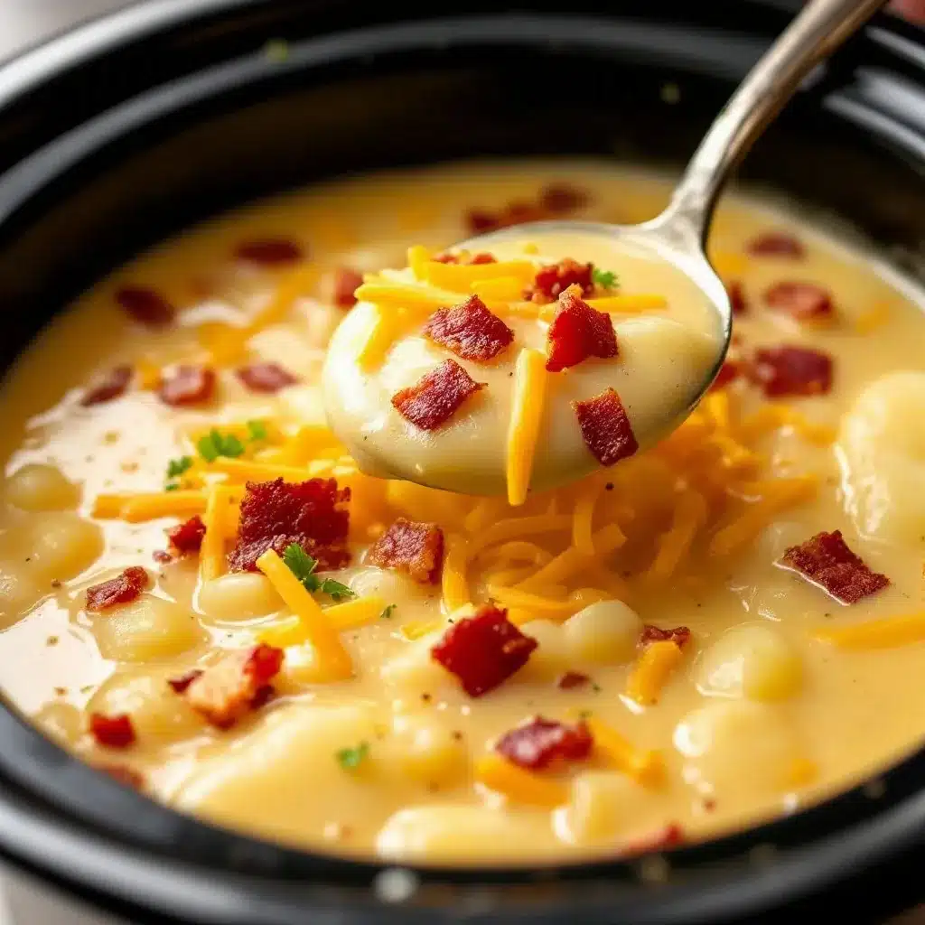 creamy crockpot potato soup with bacon and cheddar preparation steps