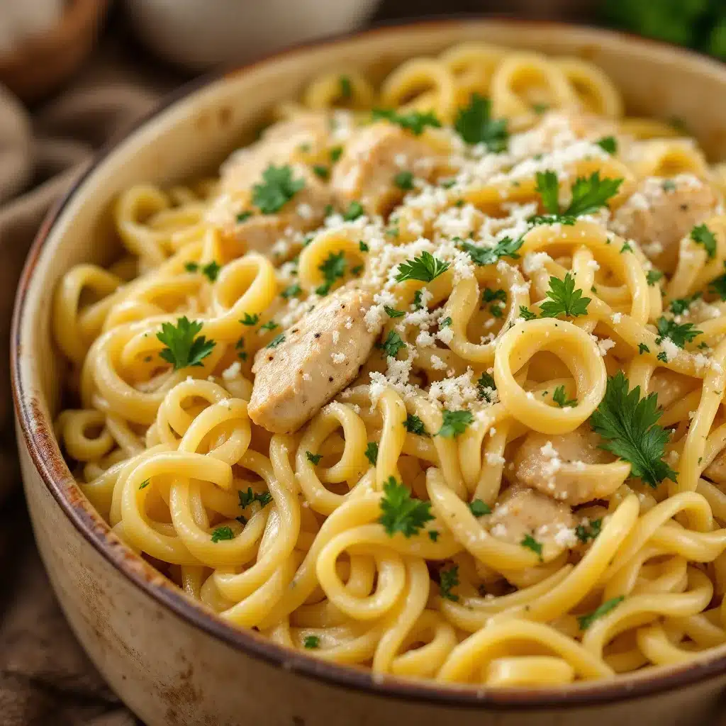 creamy garlic butter chicken pasta one pot - featured image