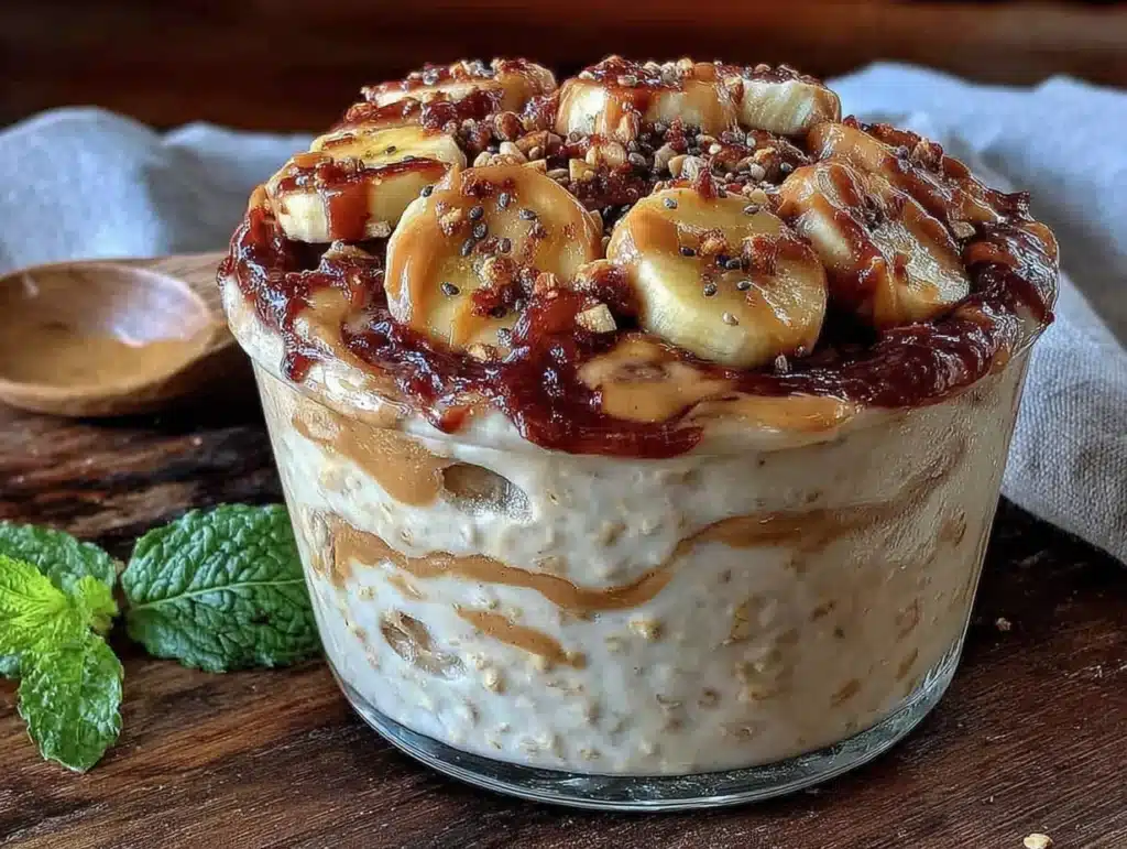 creamy peanut butter banana overnight oats - featured image