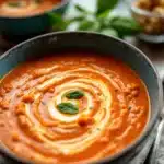 creamy roasted tomato basil soup - featured image