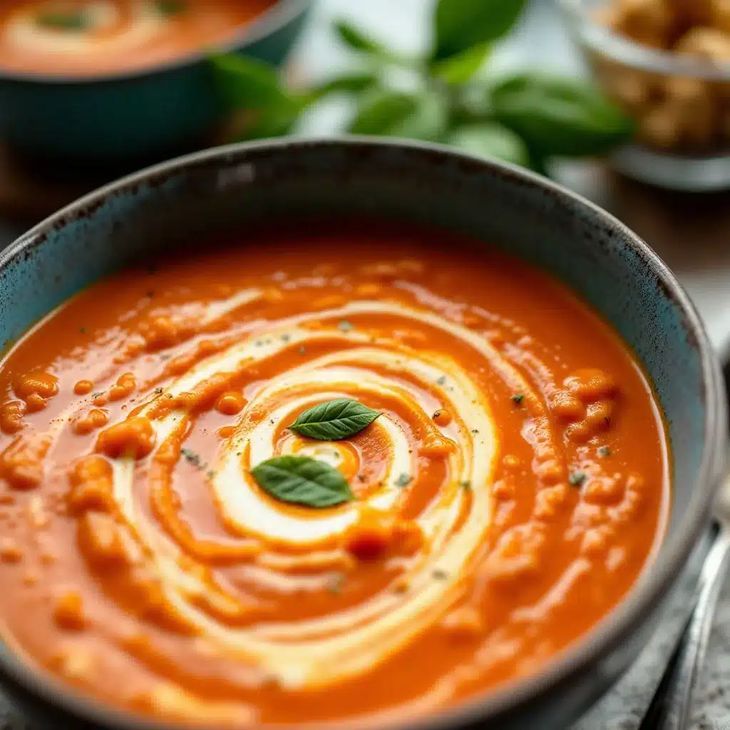 creamy roasted tomato basil soup - featured image