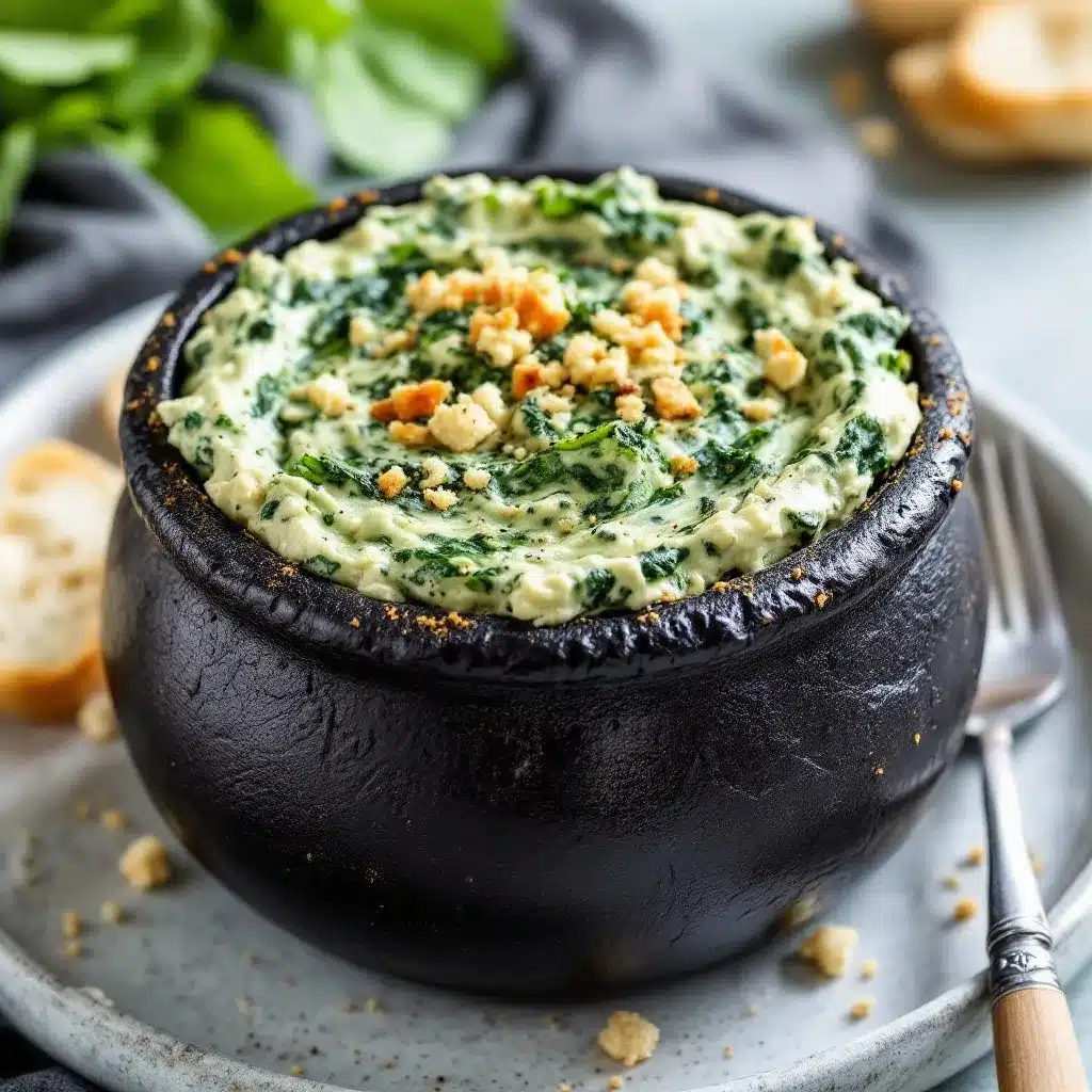 creamy spooky spinach dip cauldron bread bowl preparation steps
