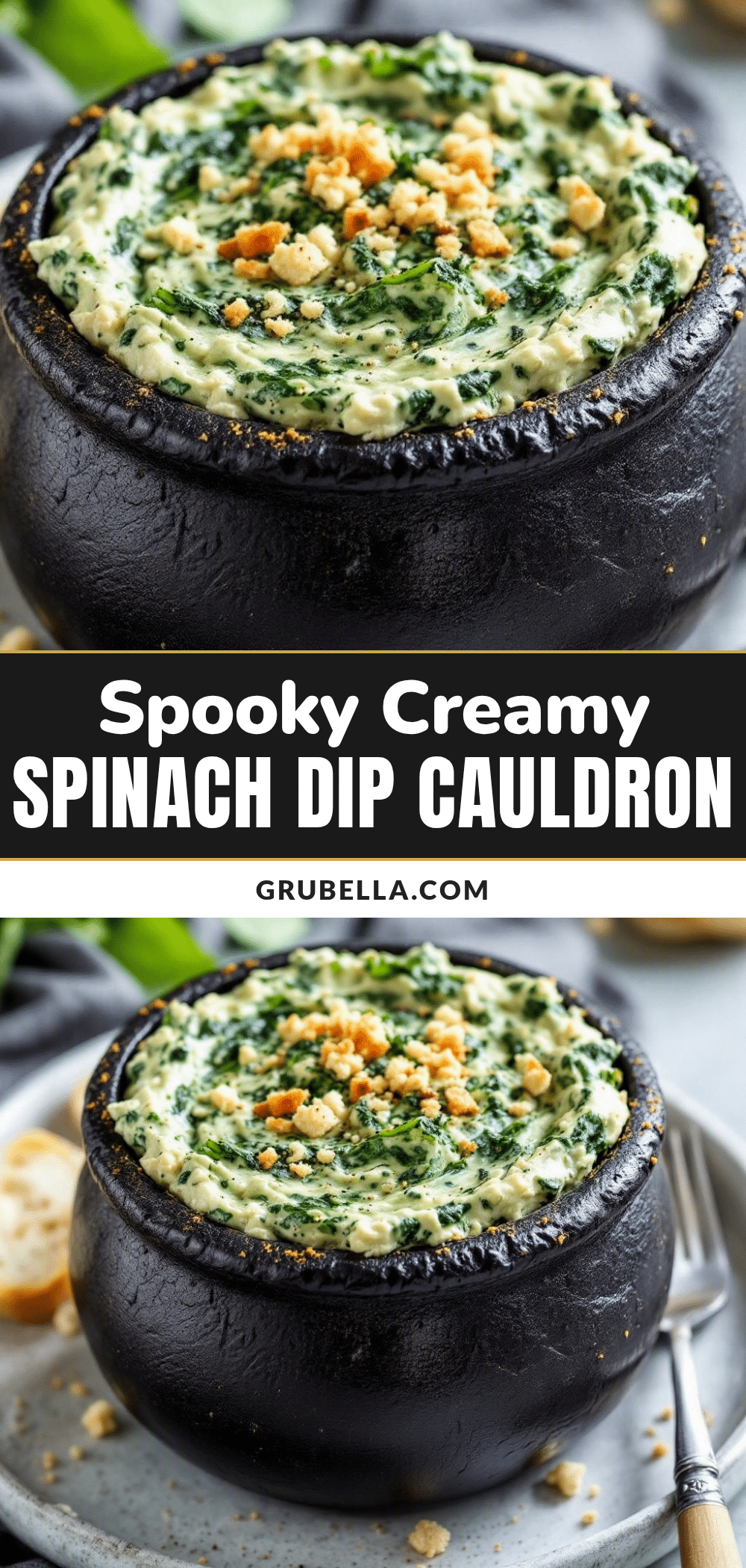 creamy spooky spinach dip cauldron bread bowl recipe