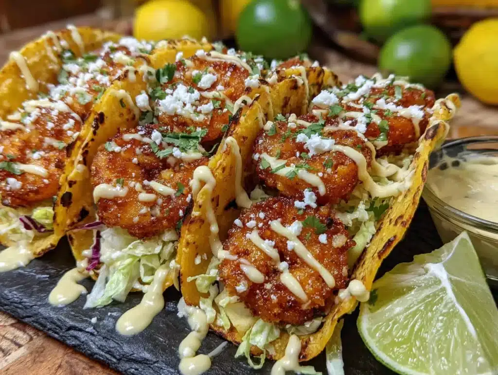 crispy air fryer shrimp tacos with zesty lime crema - featured image