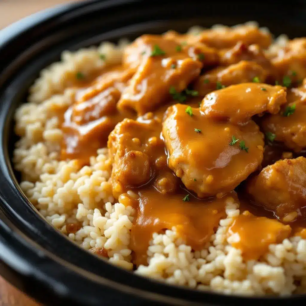 crockpot chicken and gravy over rice preparation steps