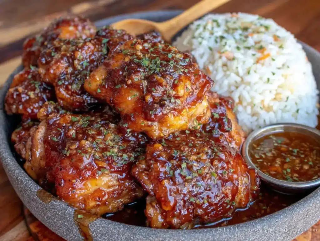 crockpot honey garlic chicken and rice - featured image