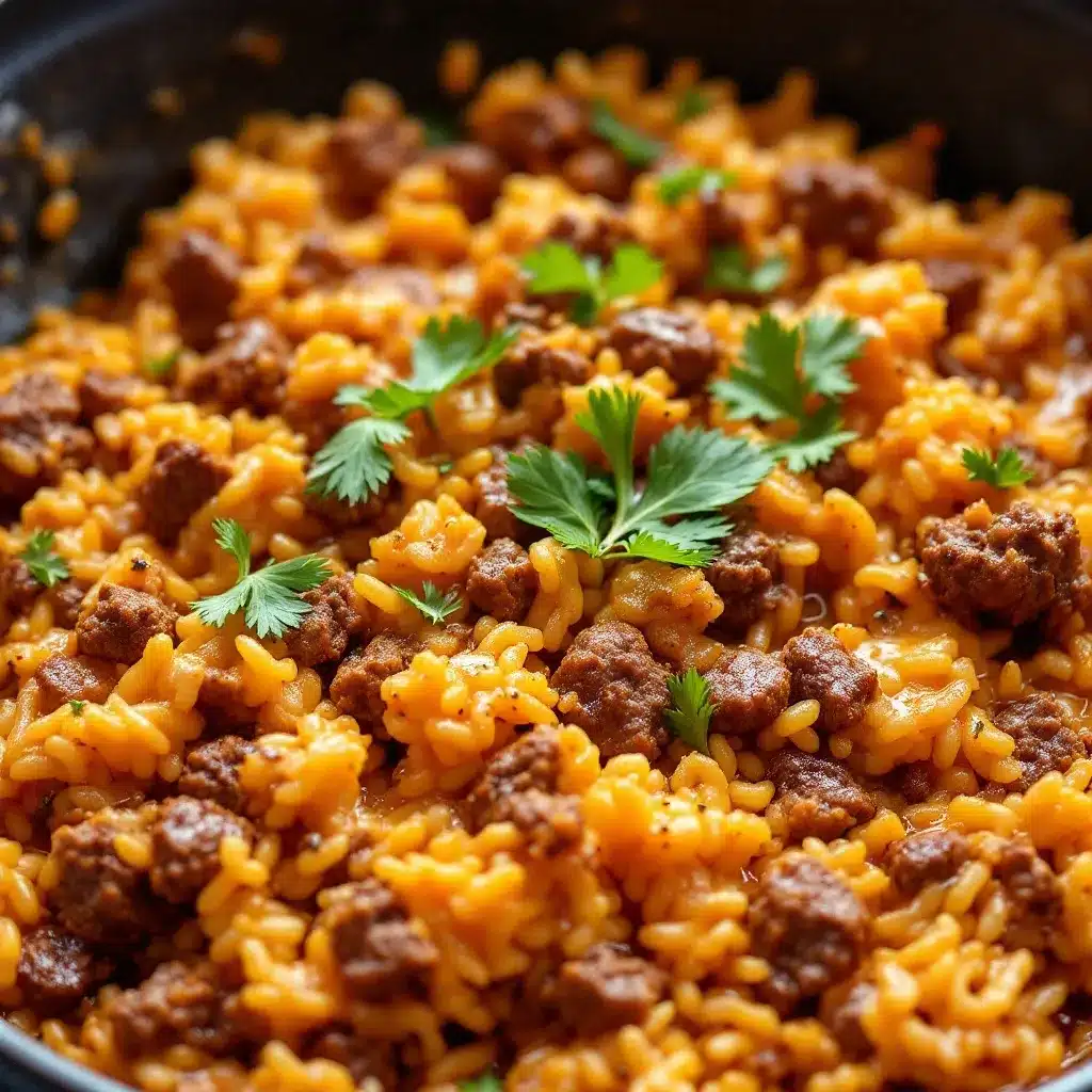 easy cheesy ground beef and rice skillet preparation steps