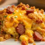 easy cheesy sausage breakfast casserole - featured image