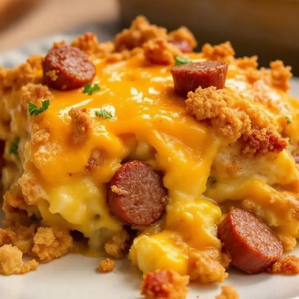easy cheesy sausage breakfast casserole - featured image