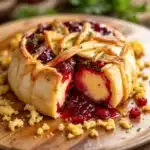 easy mummy wrapped baked brie with raspberry jam - featured image