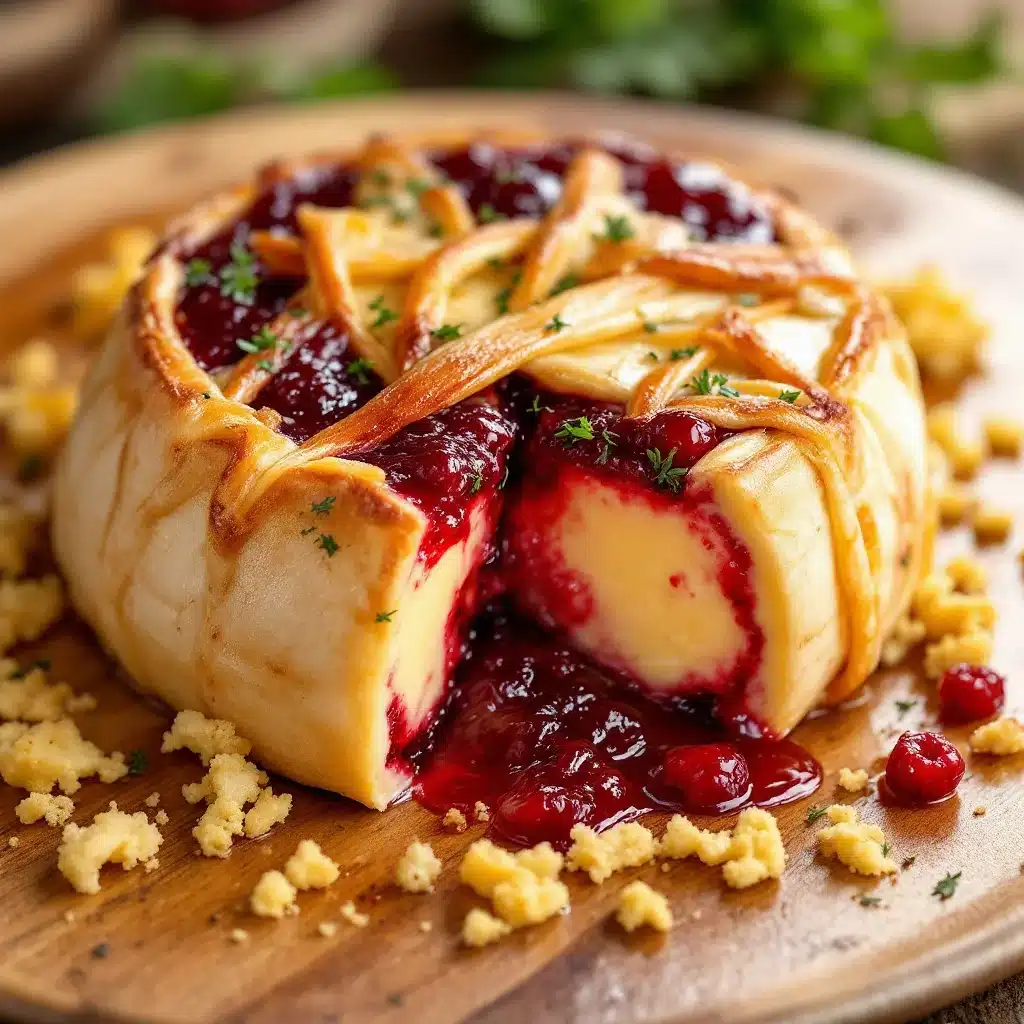 easy mummy wrapped baked brie with raspberry jam - featured image