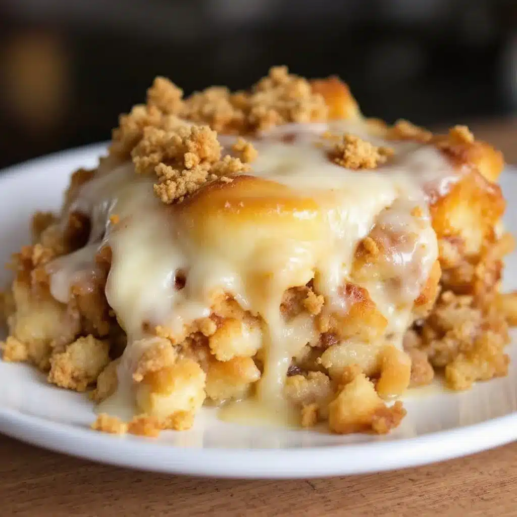 easy overnight cinnamon roll casserole - featured image