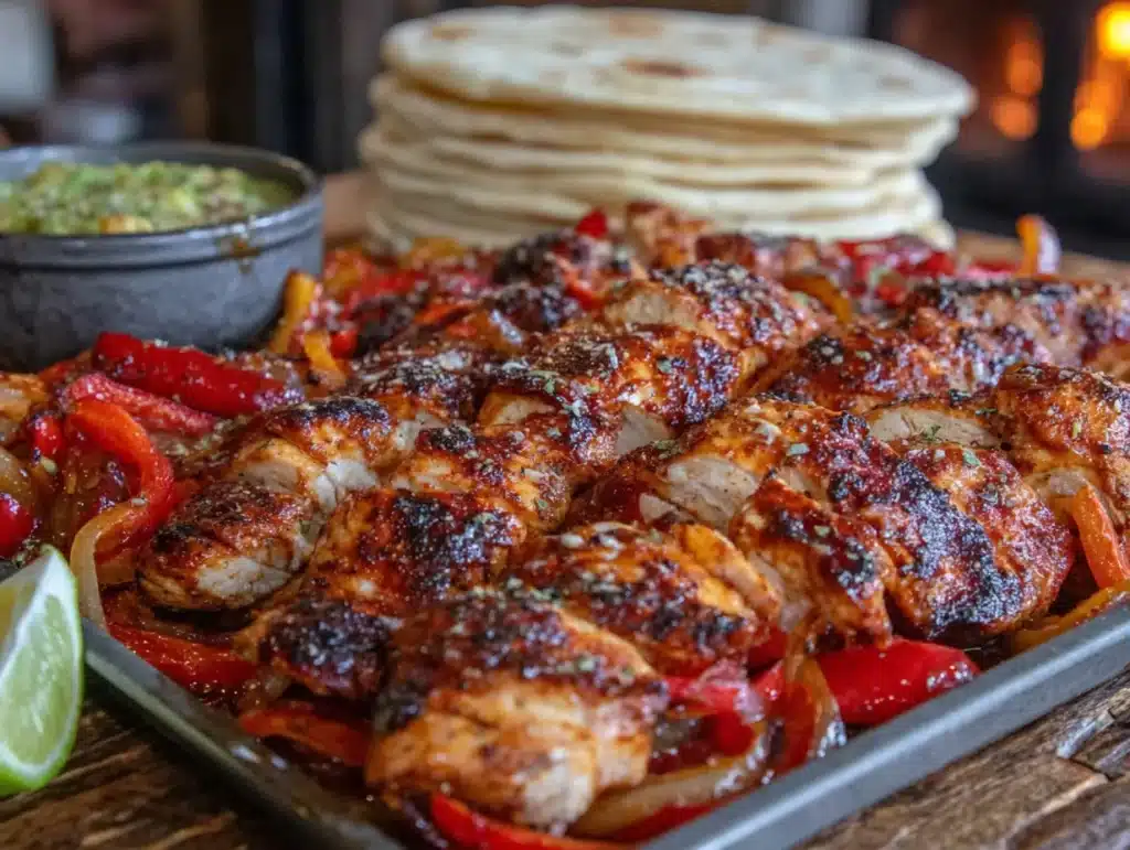 easy sheet pan chicken fajitas - featured image
