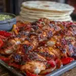 easy sheet pan chicken fajitas - featured image