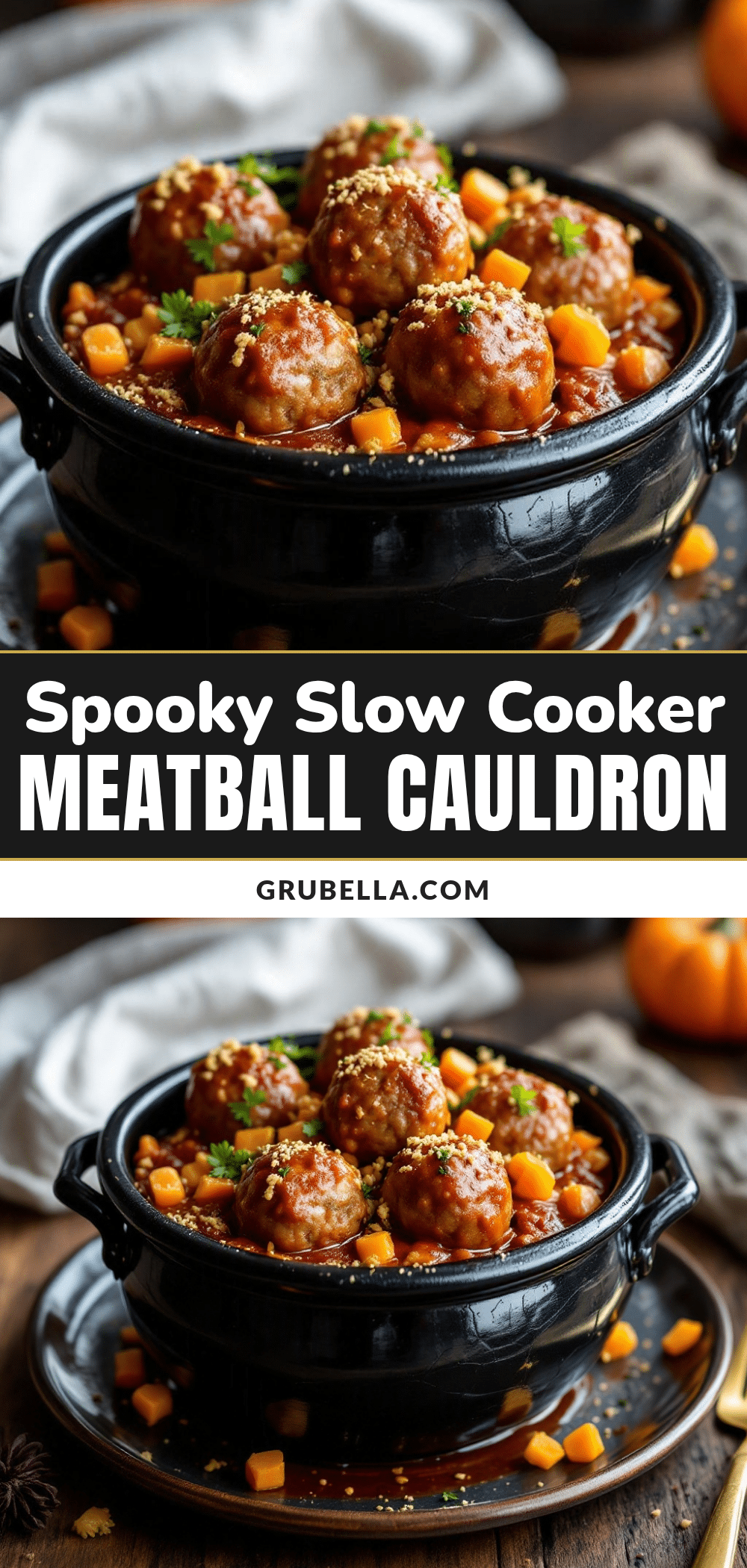 Easy Slow Cooker Halloween Meatball Cauldron recipe