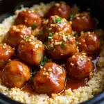 easy slow cooker honey garlic meatballs - featured image