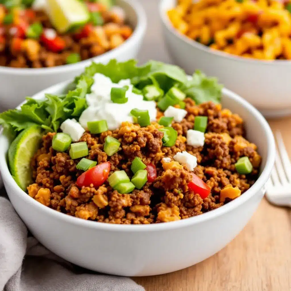freezer-friendly ground beef taco meal prep bowls - featured image