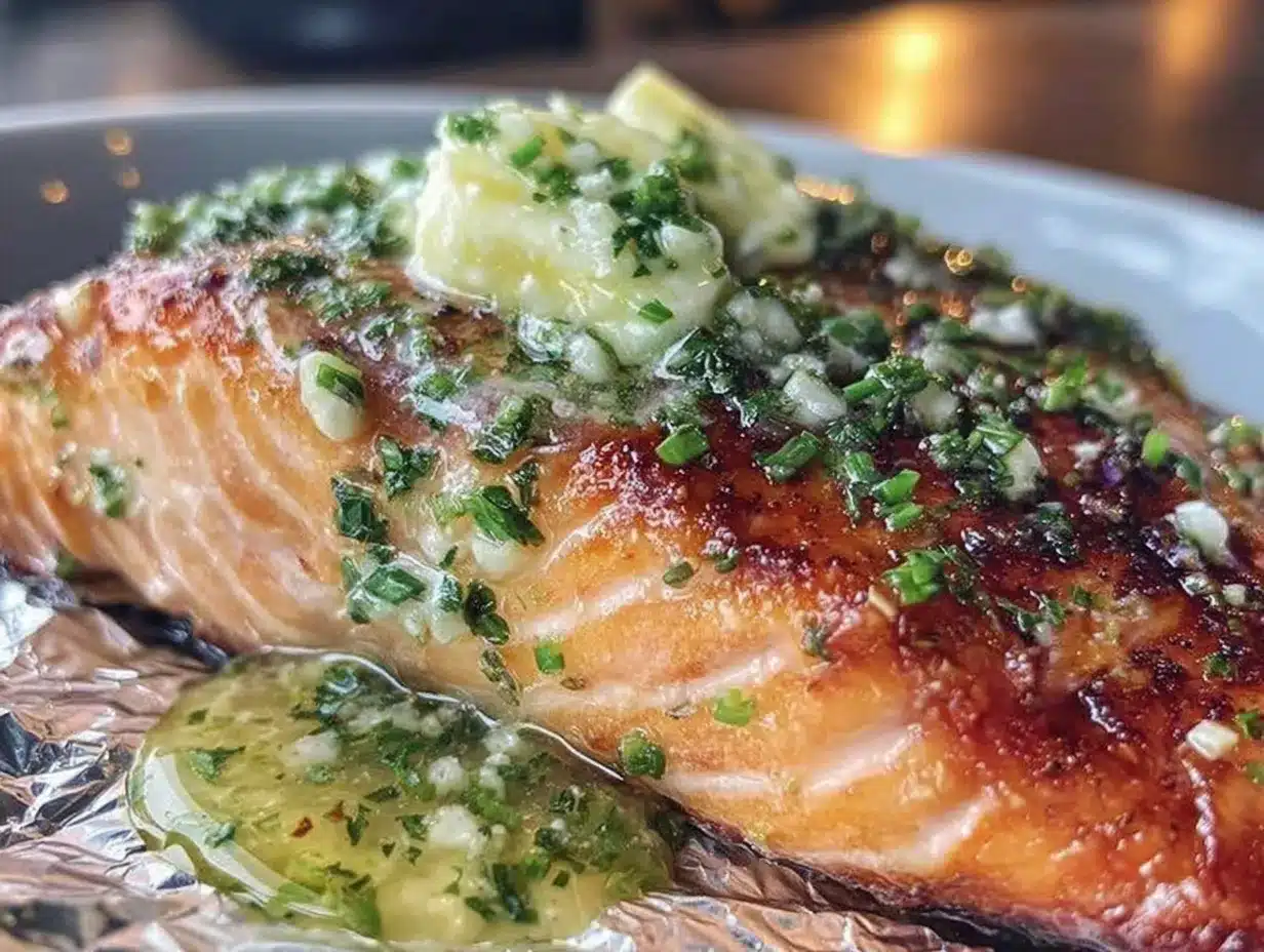 garlic butter salmon in foil preparation steps