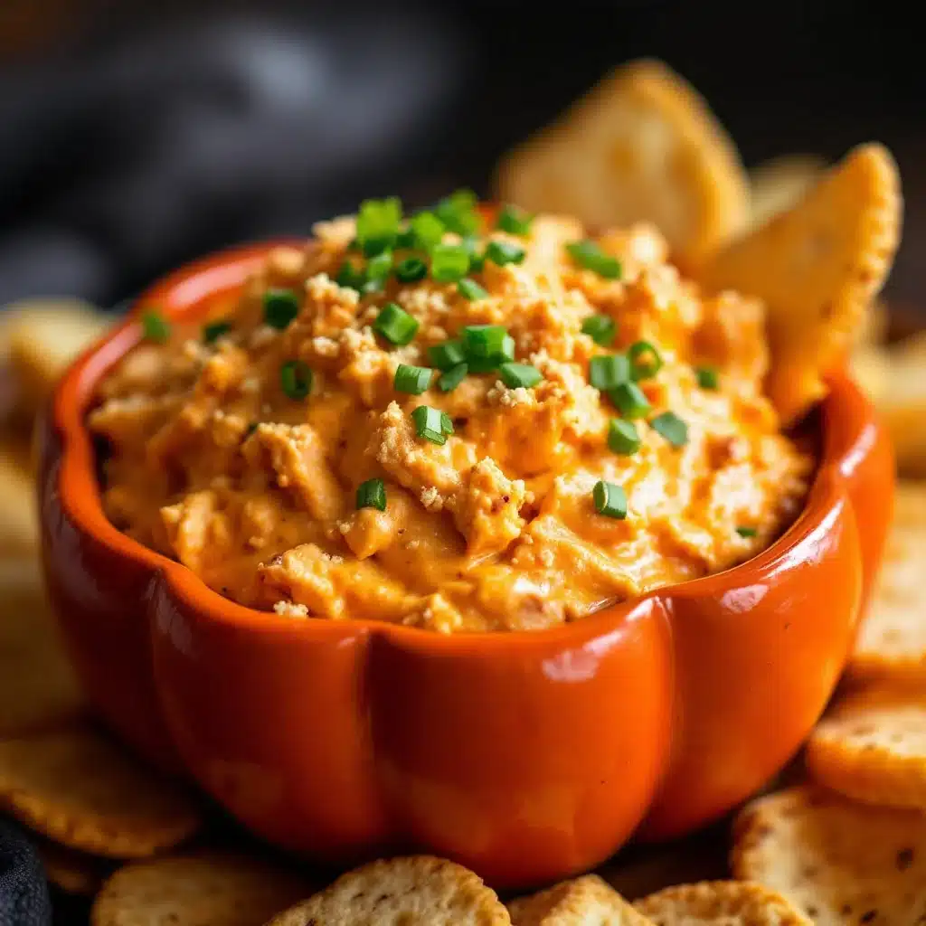 halloween buffalo chicken dip in a pumpkin bowl - featured image