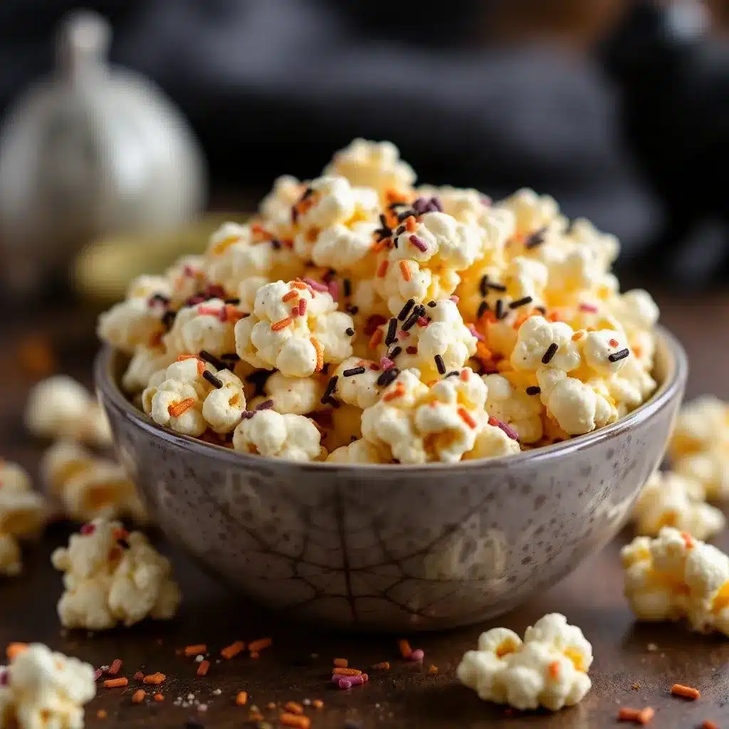halloween white chocolate popcorn mix preparation steps