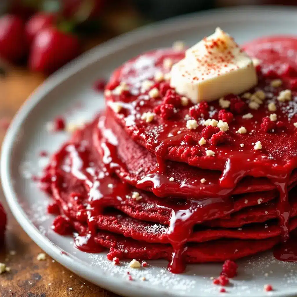 heart-shaped red velvet pancakes preparation steps