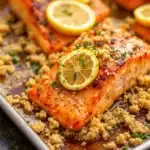 quick lemon garlic salmon sheet pan dinner - featured image