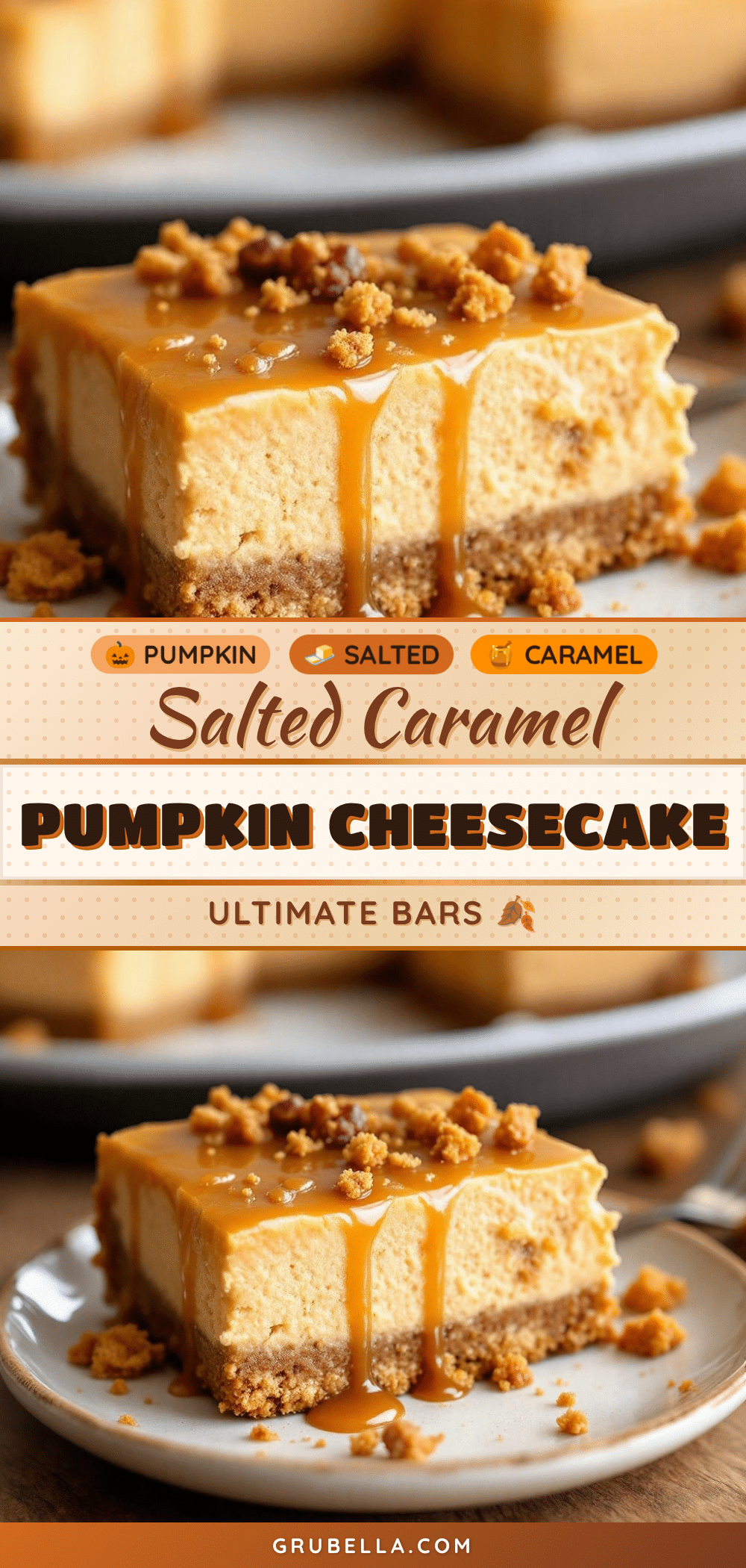 Salted Caramel Pumpkin Cheesecake Bars recipe