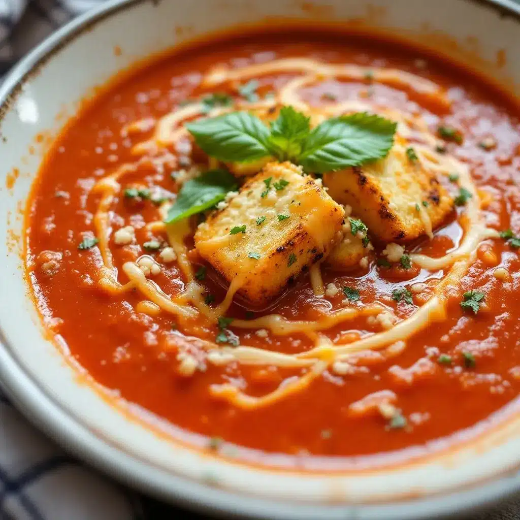 slow cooker tomato basil soup with grilled cheese croutons preparation steps