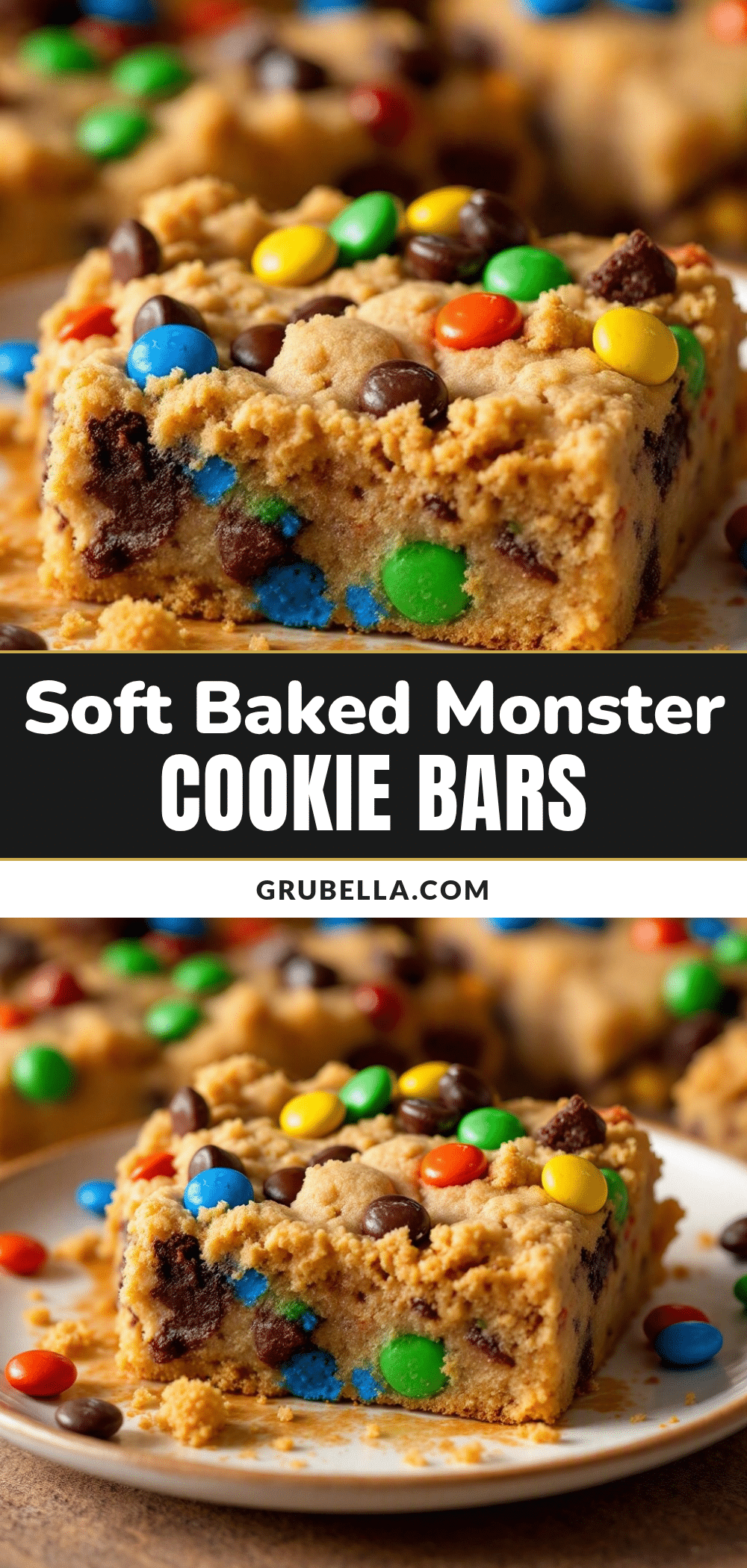 Soft Baked Monster Cookie Bars with M&Ms recipe