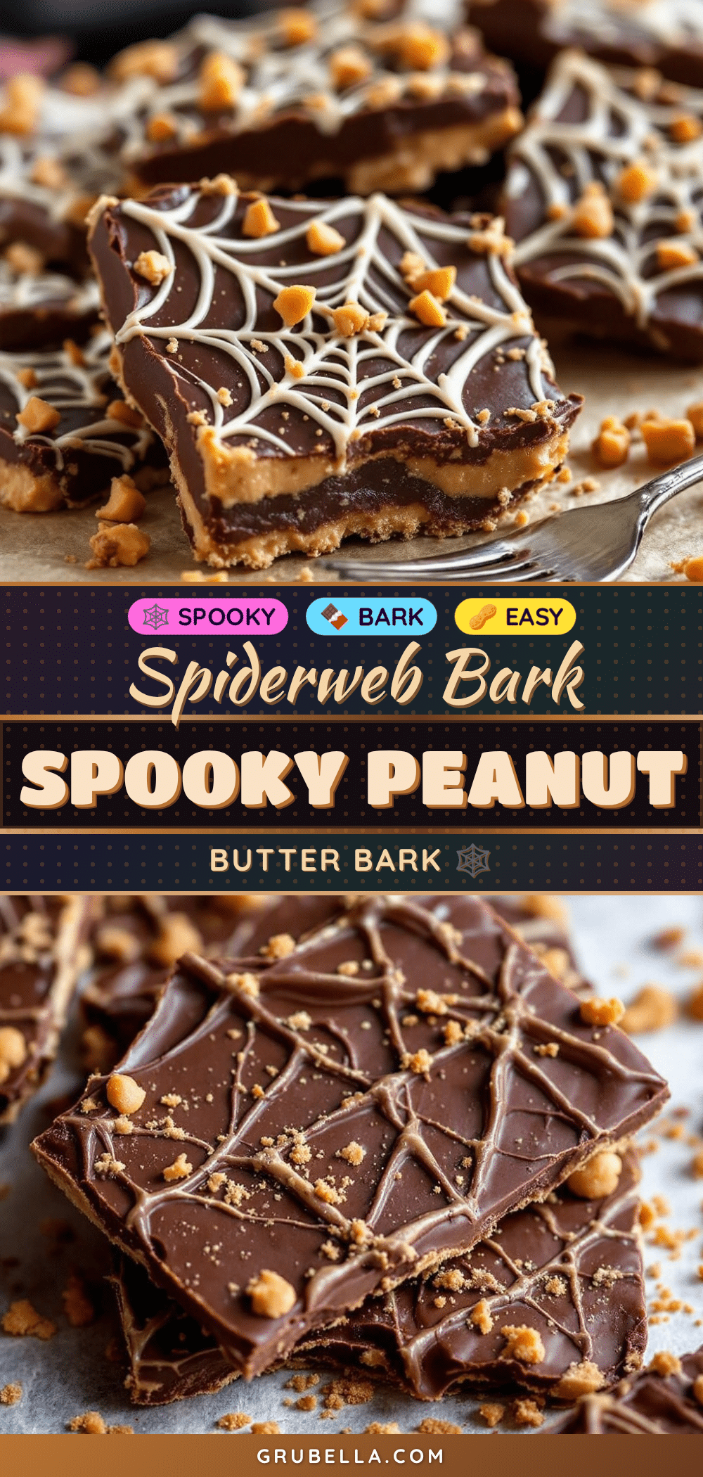 spiderweb chocolate peanut butter bark recipe