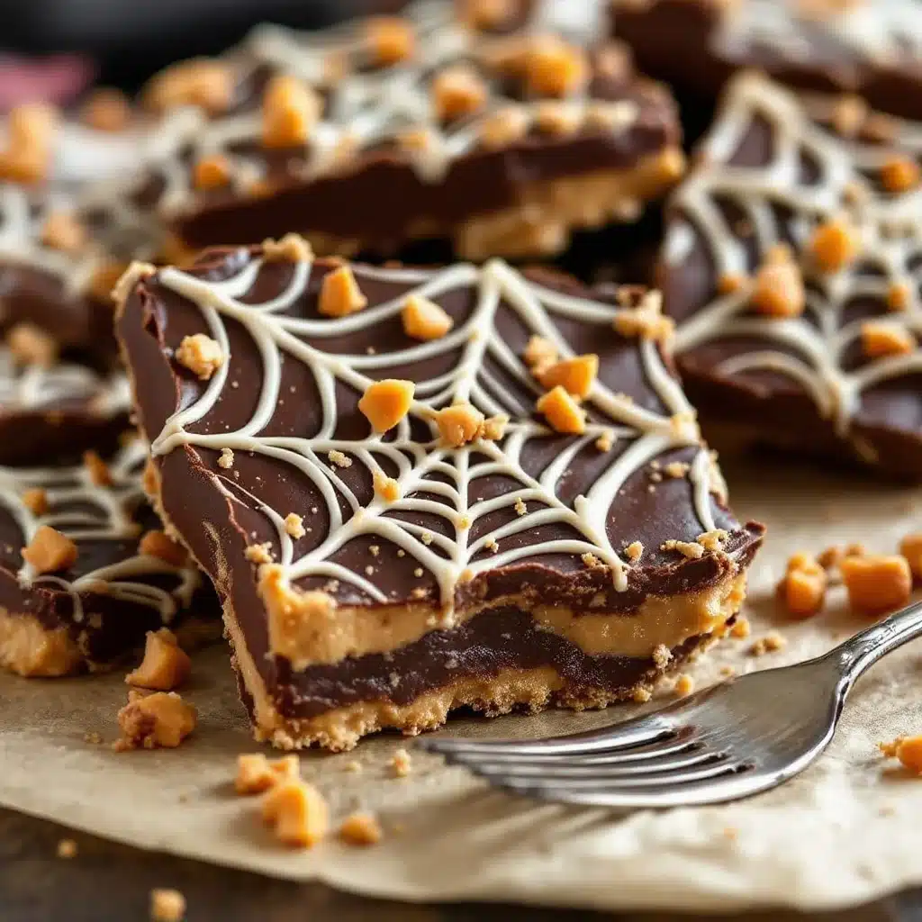 spiderweb chocolate peanut butter bark - featured image