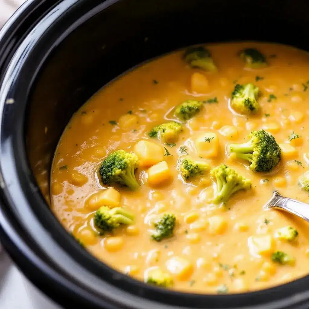 creamy crockpot cheddar broccoli soup preparation steps