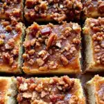 creamy maple pecan pie cheesecake bars - featured image