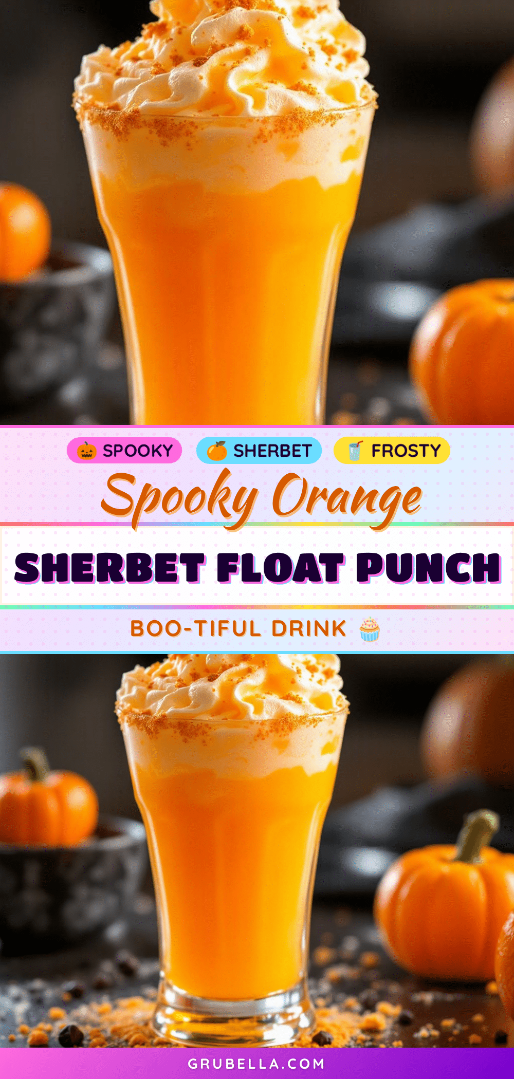 Fun Orange Halloween Punch with Sherbet Float recipe