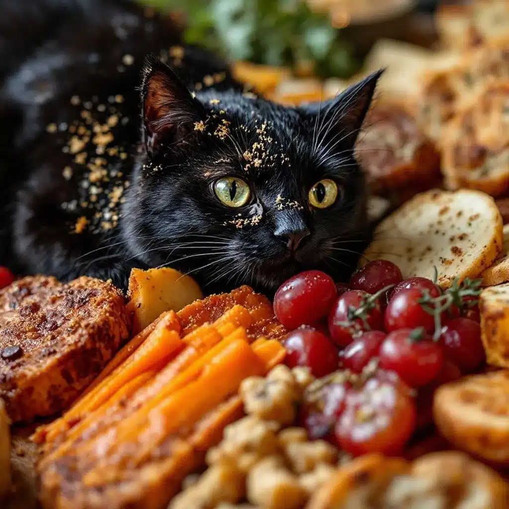 spooky black cat Halloween charcuterie board - featured image