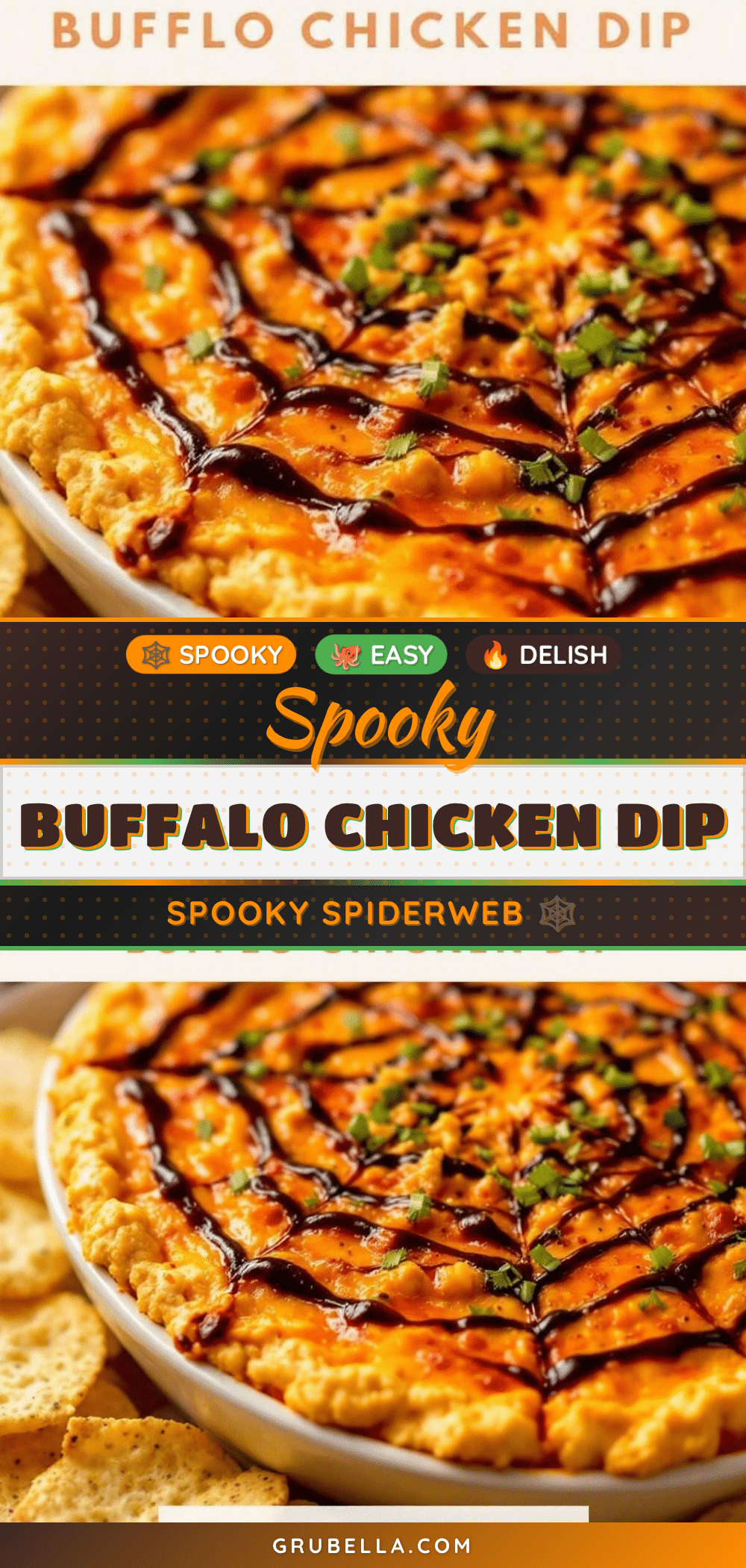 Spooky Spiderweb Buffalo Chicken Dip recipe